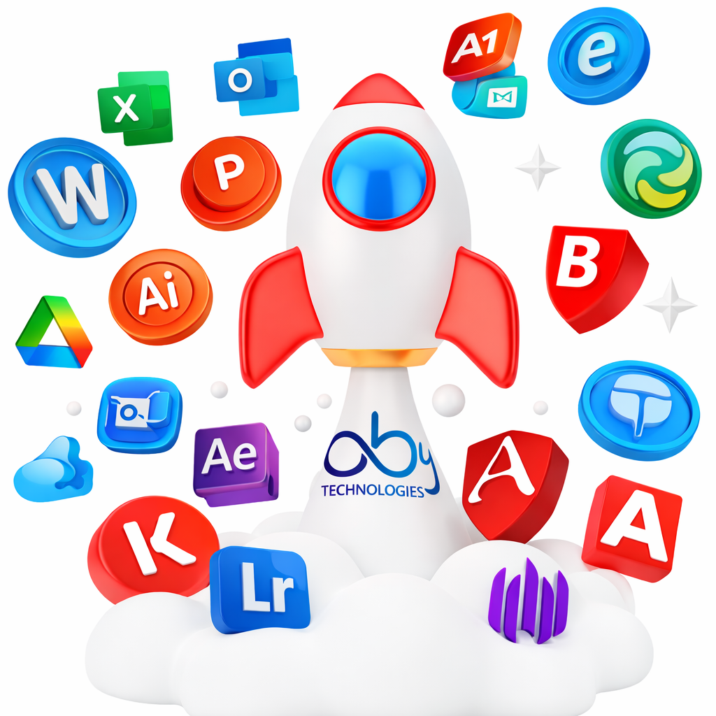 Roket with social media icons